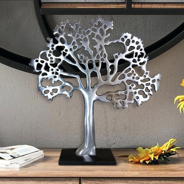 Silver and Black Stylish Aluminum Tree Decor with Block Base 