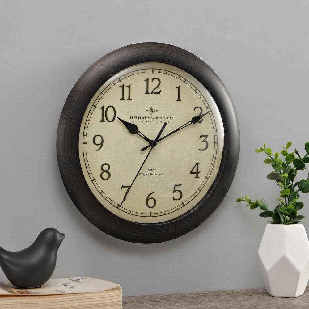 FirsTime & Co. 11 in. Bronze Wall Clock with Whisper Technology 00168