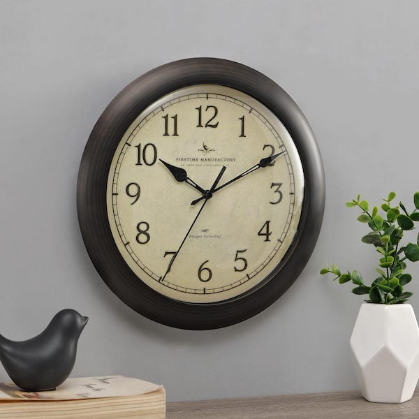 FirsTime & Co. 11 in. Bronze Wall Clock with Whisper Technology