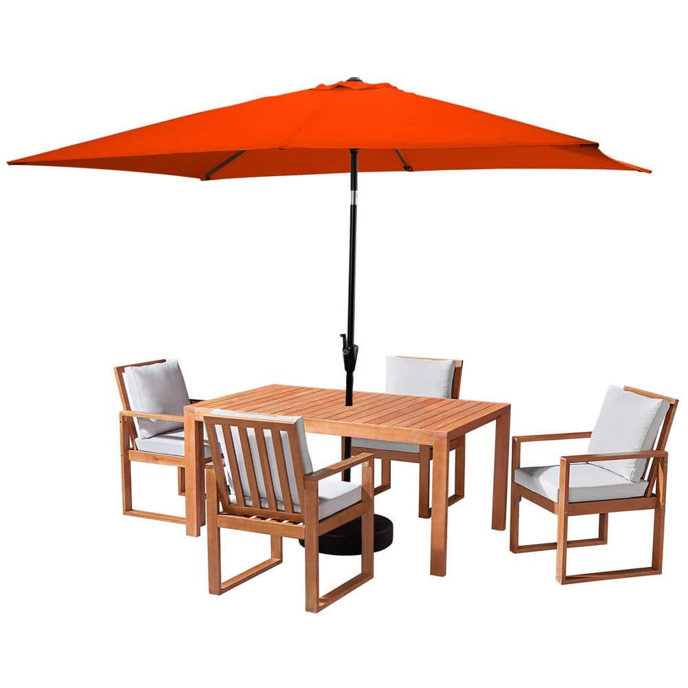 6 Piece Set, Weston Wood Outdoor Dining Table Set with 4 Cushioned Chairs, 
