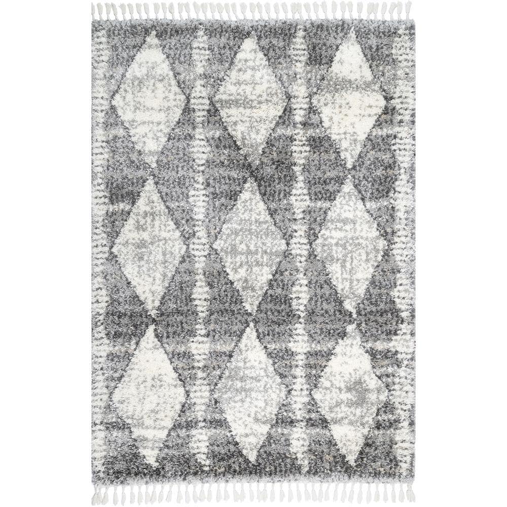 Reversible Gray Geometric Shag 2'x3' Synthetic Area Rug