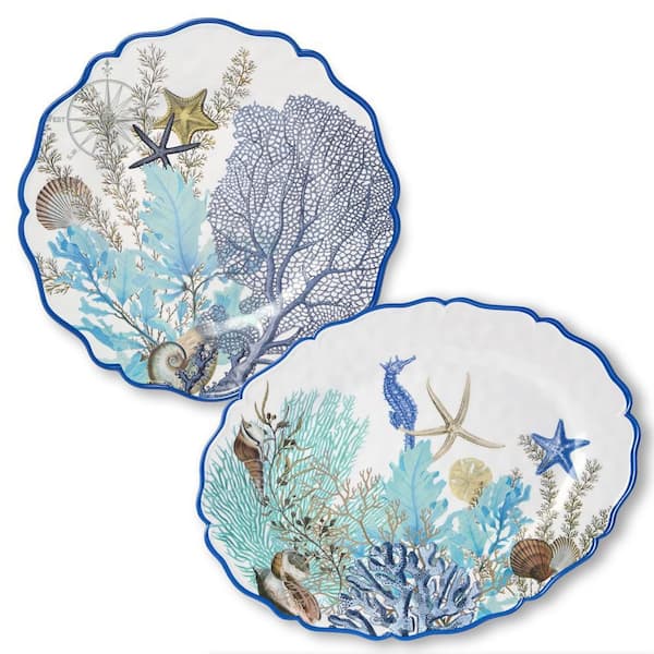 Certified International 14 in. Blue Lagoon Melamine 2-Piece Platter
