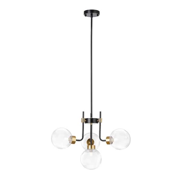 Unbranded Velio 4-Light Black Clear Globe Glass Shaded Chandelier for Kitchen Island with No Bulbs Included