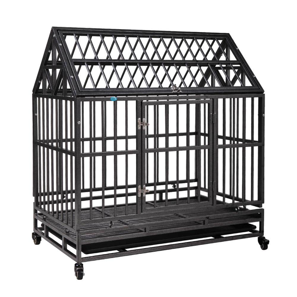 Heavy Duty Pet Cage Playpen with Tray Black 42" Dog Crate Kennel 