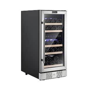 15 in. Dual Zone 29-Bottle Built-In and Freestanding Wine Cooler in Stainless Steel