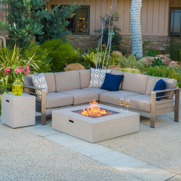 Noble House Cape C Khaki 5 Piece, Patio Furniture Sectional With Fire Pit