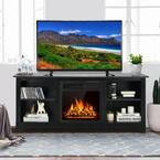 58 in. 2-Tier Fireplace TV Stand W/18 in. 1500W Electric Fireplace 65 in. Black
