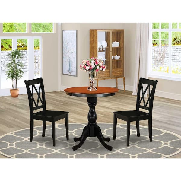 East West Furniture 3-Piece Black and Cherry Finish Solid Wood Top - Dining Room Set - Seats 4