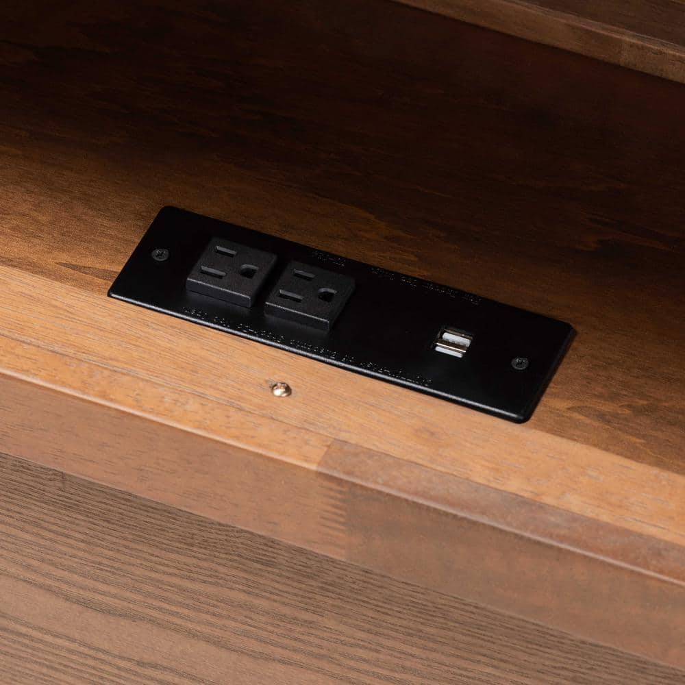 Walnut Queen Erie Platform Bed with Built-In Outlet and Storage