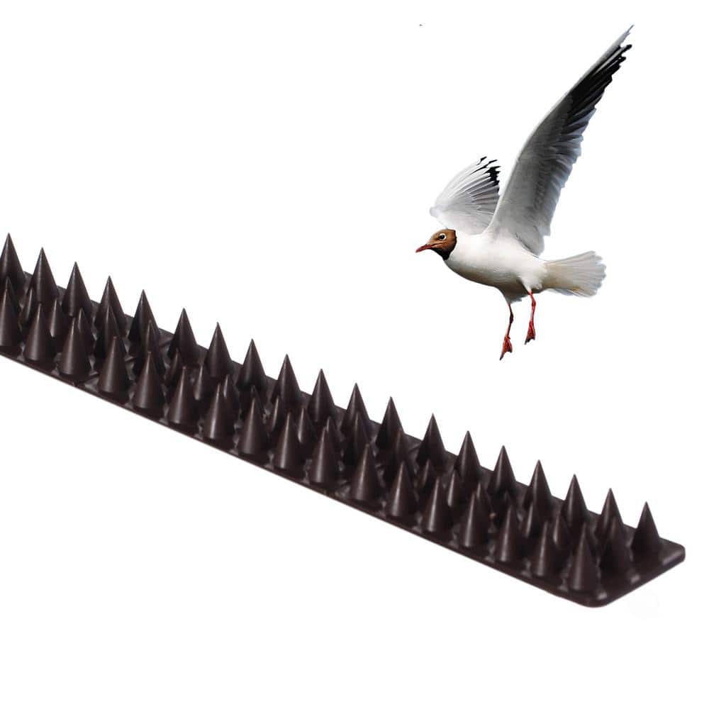 Brown Outdoor Plastic Repellent Fence Spikes for Birds, 10 Pack