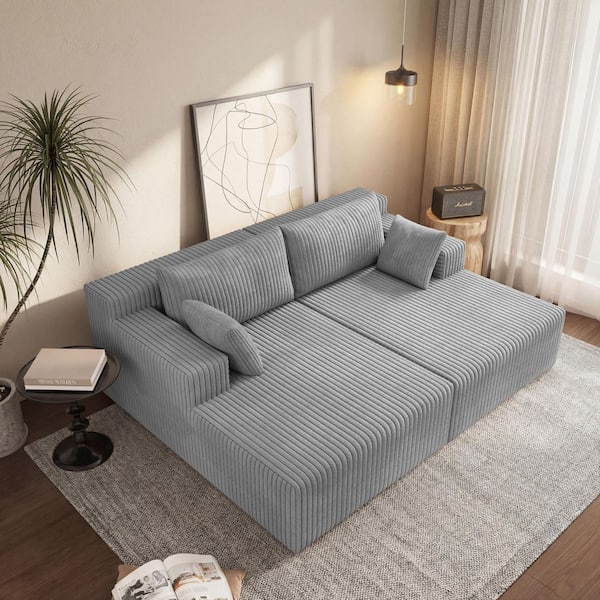 Sullivan Modern 2-Piece Antique Grey Corduroy Polyester Double Chaise Lounges with Pillows, Full Foam