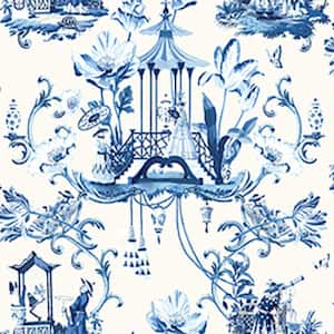 East Of The Moon Chinoiserie Delft Vinyl Peel and Stick Wallpaper (Cover 30.75 sq. ft. )