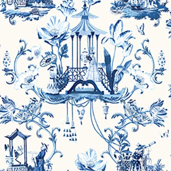 Unbranded East Of The Moon Chinoiserie Delft Vinyl Peel and Stick Wallpaper (Cover 30.75 sq. ft. )