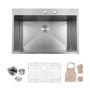 16-Gauge Stainless Steel 33 in. Single Bowl Drop-In Kitchen Sink with Assembly