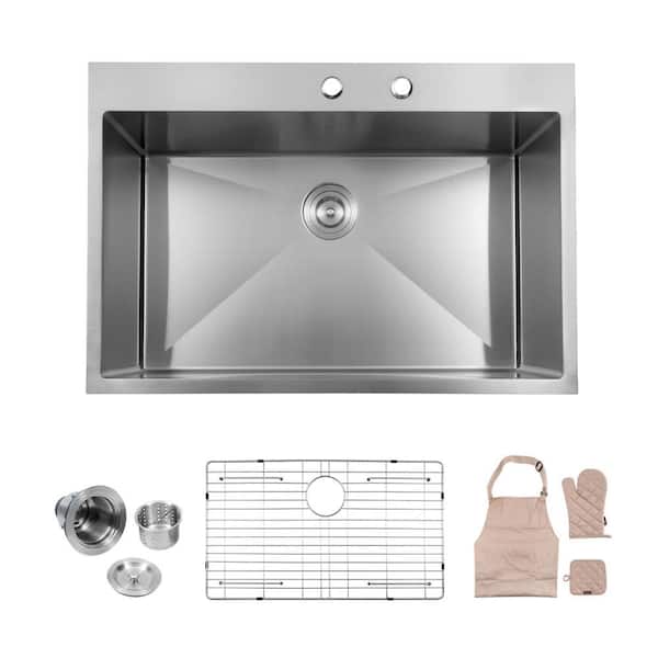 16-Gauge Stainless Steel 33 in. Single Bowl Drop-In Kitchen Sink with Assembly