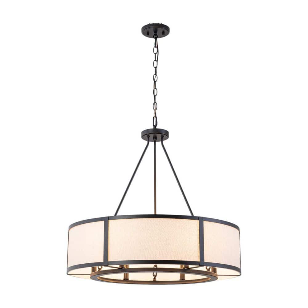 28 in. 6-Light Black Shaded Drum Chandelier Candlestick Pendant Light with Fabric Shade price history on PriceWatchPro