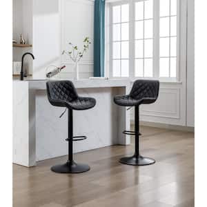 Henry 23 in. Black Mid-Back Metal Adjustable Bar Stool with Faux Leather Quilted Seat, 360° Swivel (Set of 2) Black