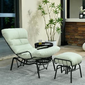 Mono Metal Patio Lounge Outdoor Rocking Chair with an Ottoman and Mint Green Cushions