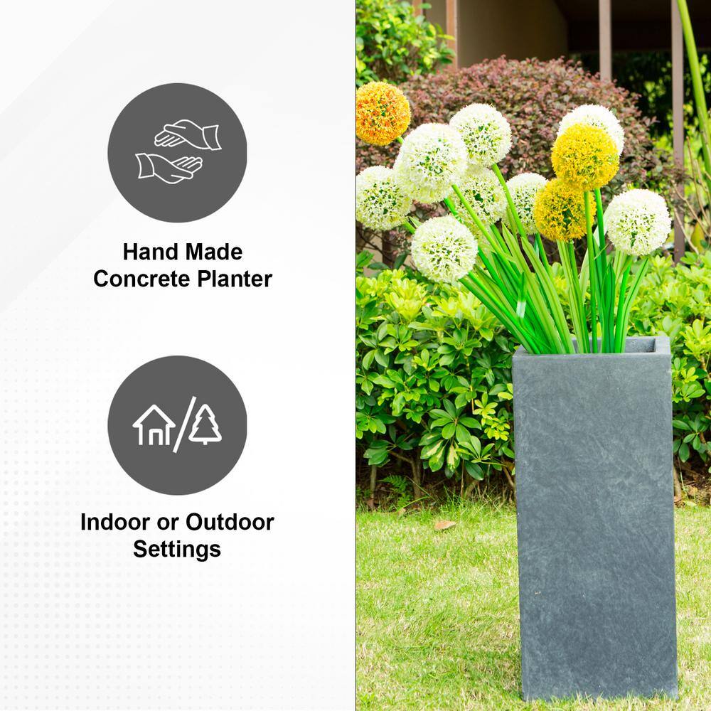 Kante 24" Tall Charcoal Lightweight Concrete Rectangular Planter