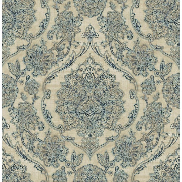 Chesapeake Carnegie Beige Damask Paper Strippable Roll Wallpaper ...