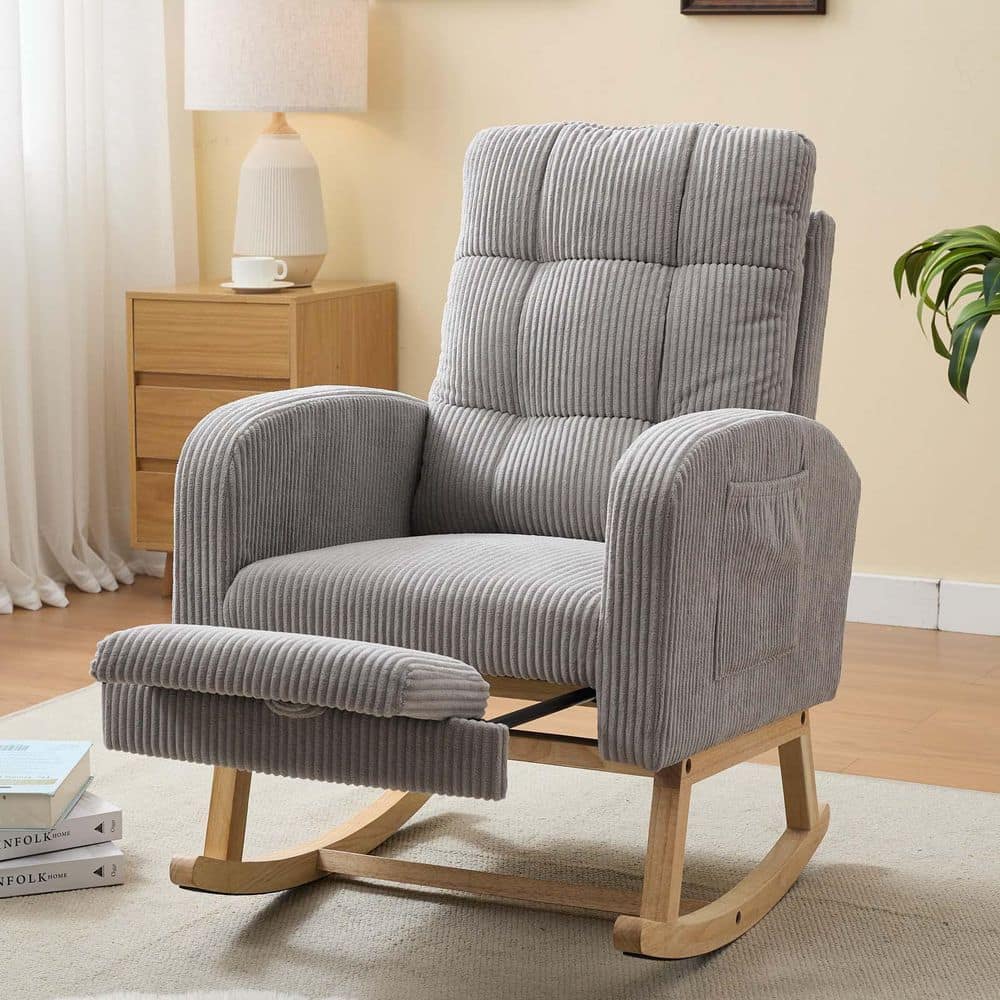 Light Gray Stripe Velevt Modern Accent Rocking Chair Comfy Armchair Upholst