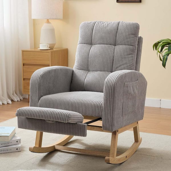 Light Gray Stripe Velevt Modern Accent Rocking Chair Comfy