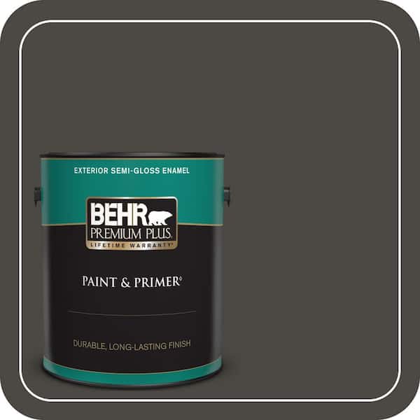 BEHR PREMIUM PLUS 1 gal. #PPU24-01 Black Mocha Semi-Gloss Enamel Exterior Paint & Primer