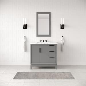 36 in. Single Sink Bath Vanity in Carrara White Marble Vanity Top in Cashmere Grey w/ F2-0009-03-BX Lavatory Faucet