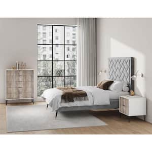 DUMBO White and Grey 2-Piece Modern 2-Drawer 20.07 in. Nightstand and 5-Drawer 35.19 in. Dresser Set