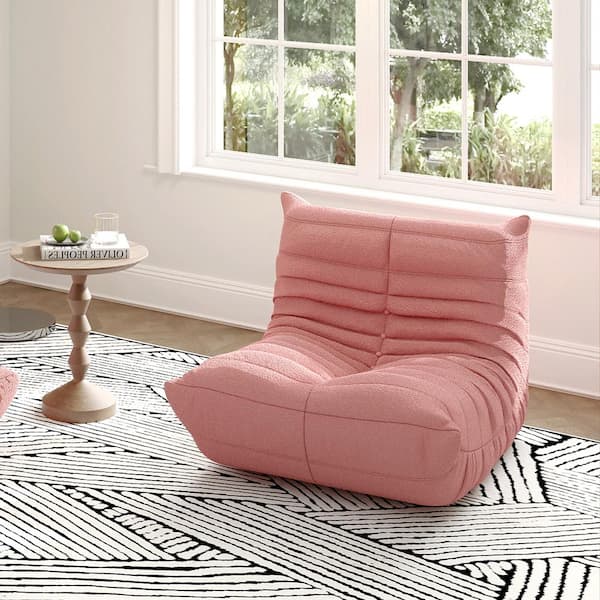 Magic Home Pink Teddy Velvet Polyester 34 in. Fireside Lazy Sofa Bean Bag Chair Rebound Sponge Lounge Floor Sofa for Living Room