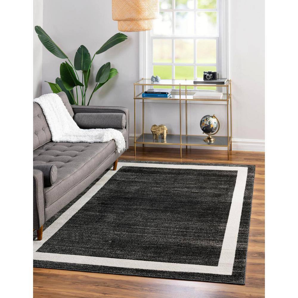 Black and Ivory Rectangular Tufted Area Rug with Border