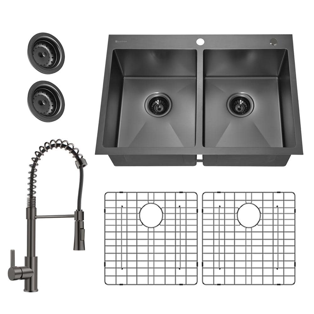 Glacier Bay Black Stainless Steel 33 In 18 Gauge Double Bowl Dual