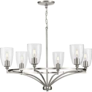 Parkhurst Collection 30 in. 6-Light Brushed Nickel New Traditional Chandelier with Clear Glass Shades for Dining Room