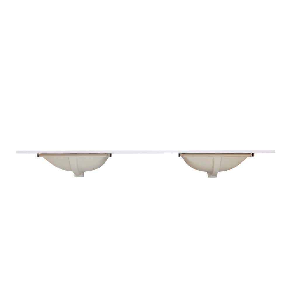 73" White Stone Double Sink Vanity Top with Ceramic Basins