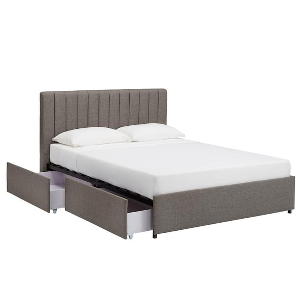 Homesullivan Gray Linen Upholstered, Home Depot Queen Bed Frame With Storage