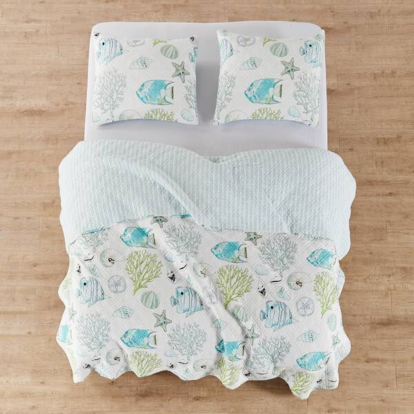 LEVTEX HOME Biscayne 2-Piece Aqua Cotton Twin/Twin XL Quilt Set SET31202T -  The Home Depot