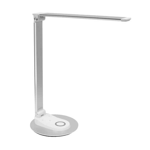 16 in. Silver LED Adjustable Head Desk Lamp with Wireless Charging and USB-C Port
