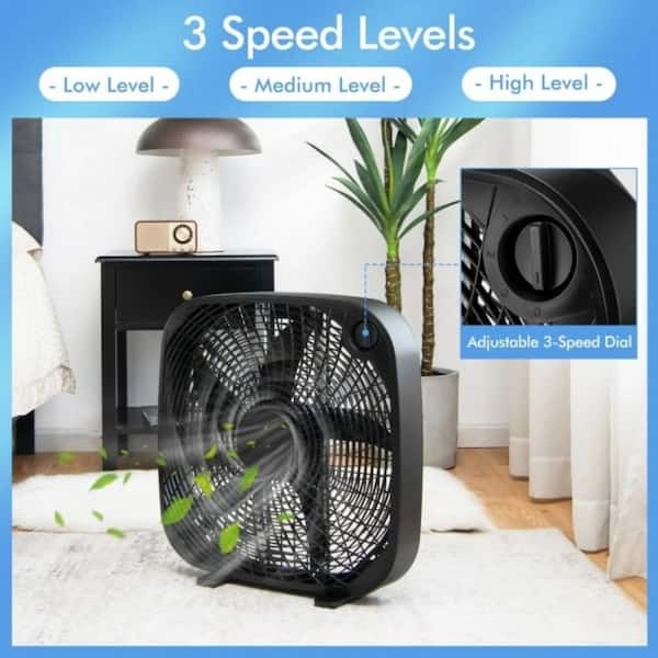 Adrinfly 20 in. 3 Fan Speeds Box Fan in Black with Knob Control