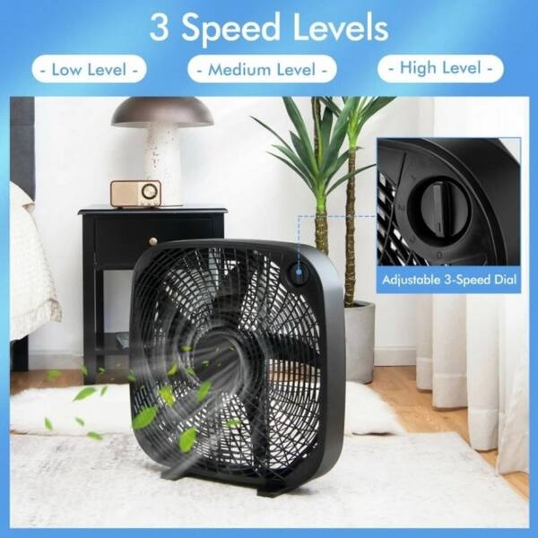 Lorell 21-Inch 3-Speed Box Fan - Energy Efficient White Fan With Carrying Handle