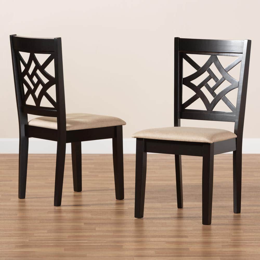 Nicolette Sand Fabric and Dark Brown Wood Upholstered Dining Chair
