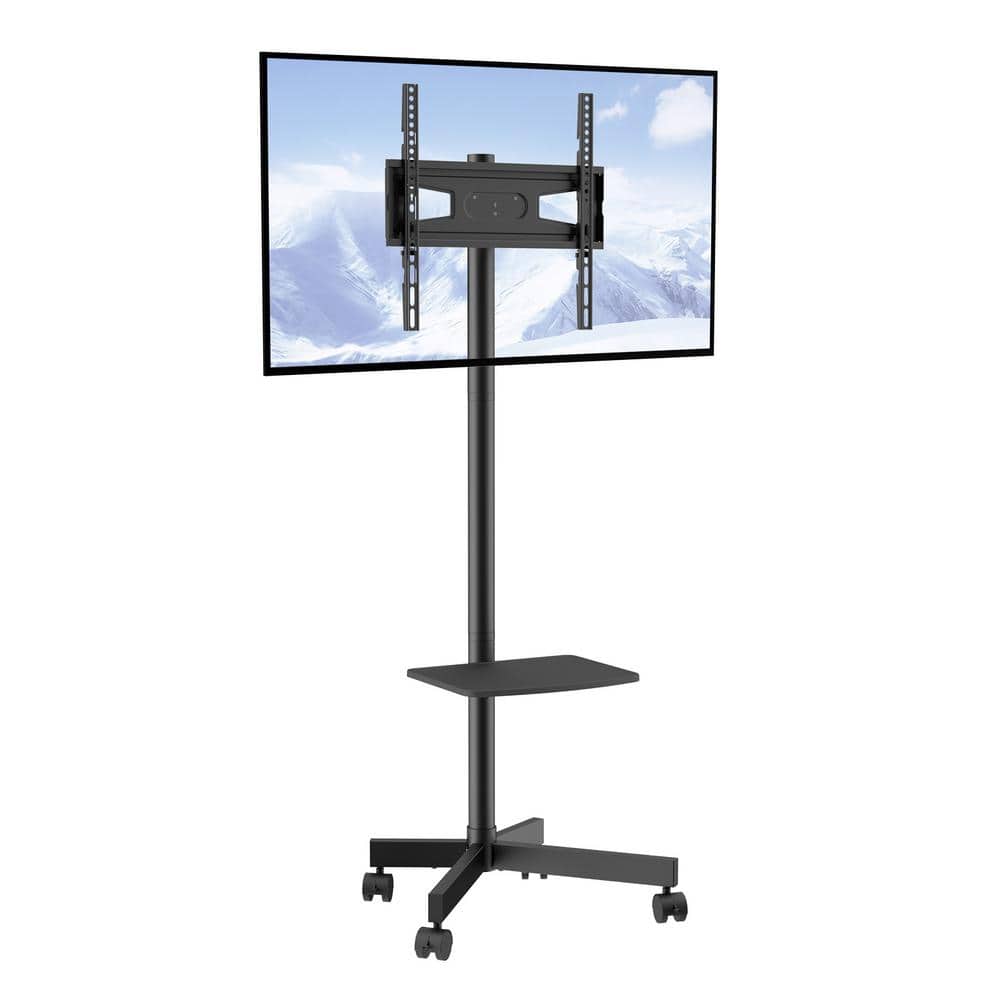 Black Adjustable Mobile TV Stand with Wheels and Tray