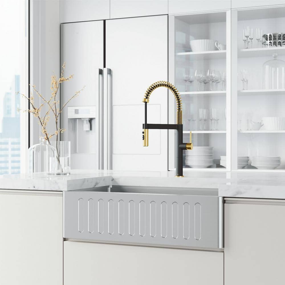 Edison Pro 20" Gold and Black Stainless Steel Pull-Down Kitchen Faucet