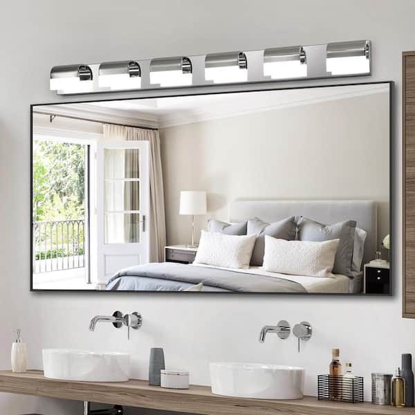Basdien 47 in. 6 Light Modern Chrome Vanity Light Fixture Bathroom Over Mirror Wall Lights with Iron +Acrylic