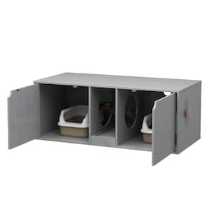 Gray Cat Litter Box Enclosure for 2 Cats, Indoor Wood Stackable Cat Washroom Storage Cabinet Bench End Table Furniture