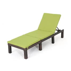 Caesar Multi-Brown Faux Rattan Outdoor Chaise Lounge with Green Cushion