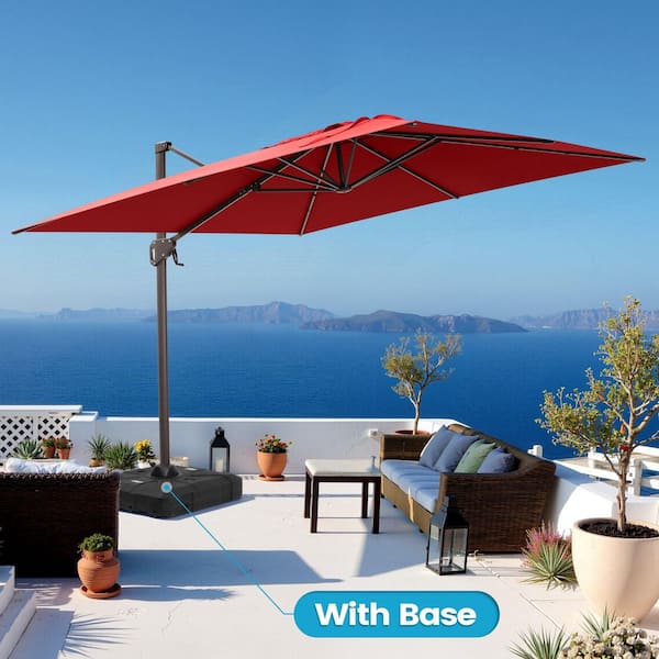 Crestlive Products 10 ft. Square Swivel 360° Rotation Cantilever Tilt Patio Umbrella in Red with 260 lbs. HDPE Base