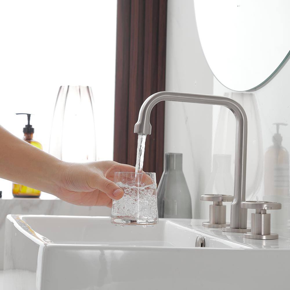 Brushed Nickel 8-inch Widespread Double Handle High-Arc Bathroom Faucet