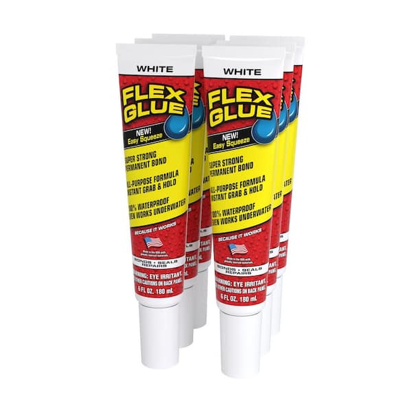 FLEX SEAL FAMILY OF PRODUCTS Flex Glue White 6 oz. Pro-Formula Strong Rubberized Waterproof Adhesive (6-Pack)