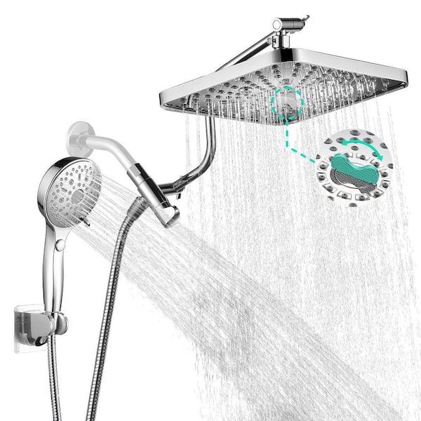 Rainfull 2-in-1 12-Spray Patterns with 2.5 GPM 10 in. Wall Mount Dual Shower Head and Handheld Shower Head in Chrome