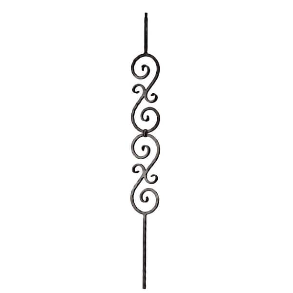 arteferro 44 in. x 1/2 in. Hammered Bar Double Scroll 4 in. x 24 in. Dark Champagne Powder Coated Wrought Metal Stair Baluster
